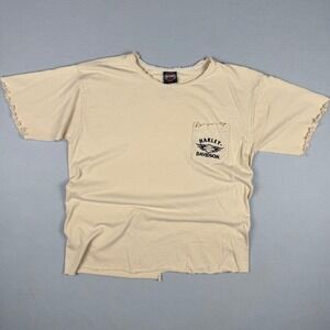 Harley Davidson Distressed Cropped T-Shirt Tan Burlington NC Mens Large